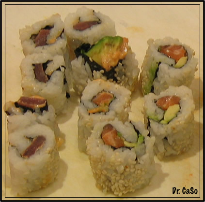 salmon-avocado and spicy tuna rolls